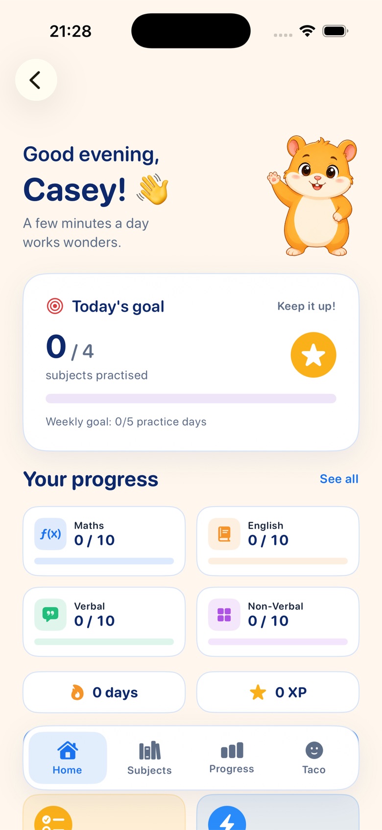 Child home screen in the Peach colour theme