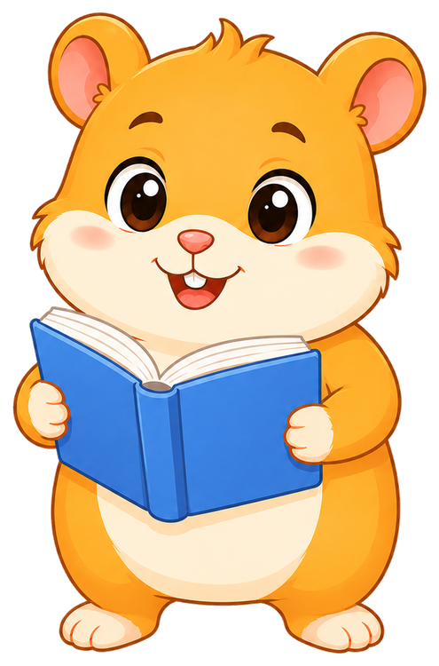 Taco the hamster reading a book