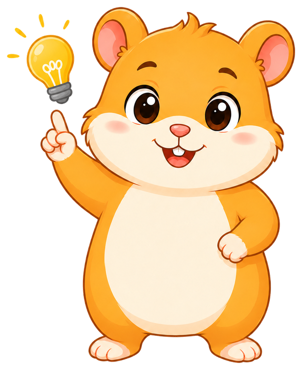 Taco the hamster holding a lightbulb